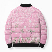 Cranes Sakura Floral Pink Pastel Bomber Puffer Jacket Hawaii Japan Culture LT01 - Polynesian Pride