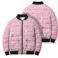 Cranes Sakura Floral Pink Pastel Bomber Puffer Jacket Hawaii Japan Culture LT01 - Polynesian Pride
