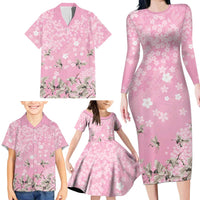 Cranes Sakura Floral Pink Pastel Family Matching Long Sleeve Bodycon Dress and Hawaiian Shirt Hawaii Japan Culture - Polynesian Pride