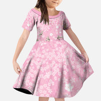 Cranes Sakura Floral Pink Pastel Family Matching Off Shoulder Maxi Dress and Hawaiian Shirt Hawaii Japan Culture - Polynesian Pride