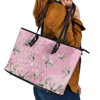 Cranes Sakura Floral Pink Pastel Leather Tote Bag Hawaii Japan Culture LT01 - Polynesian Pride
