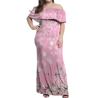 Cranes Sakura Floral Pink Pastel Off Shoulder Maxi Dress Hawaii Japan Culture LT01 Women Pink - Polynesian Pride