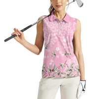 Cranes Sakura Floral Pink Pastel Women Sleeveless Polo Shirt Hawaii Japan Culture LT01 - Polynesian Pride