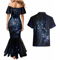 Personalised Matariki Paua Shell New Zealand Couples Matching Mermaid Dress and Hawaiian Shirt Haka Dance At The Starry Night LT01 - Polynesian Pride
