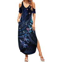 Personalised Matariki Paua Shell New Zealand Summer Maxi Dress Haka Dance At The Starry Night LT01 Women Black - Polynesian Pride