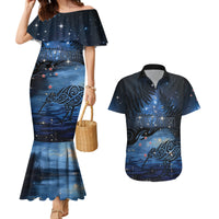 Personalised Matariki Kiwi Couples Matching Mermaid Dress and Hawaiian Shirt Silver Fern LT01 Black - Polynesian Pride