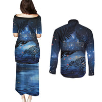 Personalised Matariki Kiwi Couples Matching Puletasi and Long Sleeve Button Shirt Silver Fern LT01 - Polynesian Pride
