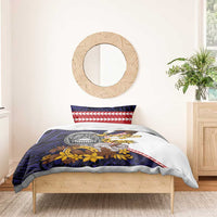 American Samoa Eagle Kava Bowl Bedding Set Plumeria Polynesian Pattern