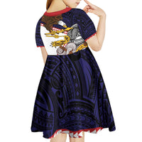 American Samoa Eagle Kava Bowl Kid Short Sleeve Dress Plumeria Polynesian Pattern