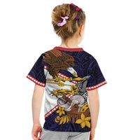 American Samoa Eagle Kava Bowl Kid T Shirt Plumeria Polynesian Pattern