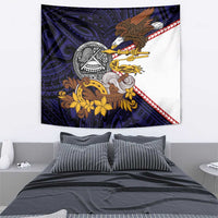 American Samoa Eagle Kava Bowl Tapestry Plumeria Polynesian Pattern