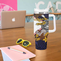 American Samoa Eagle Kava Bowl Tumbler With Handle Plumeria Polynesian Pattern