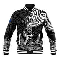 New Zealand Silver Fern Rugby Baseball Jacket Maori Tiki Player With Ta Moko Tribal LT01 Unisex Black - Polynesian Pride