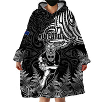 New Zealand Silver Fern Rugby Wearable Blanket Hoodie Maori Tiki Player With Ta Moko Tribal LT01 - Polynesian Pride
