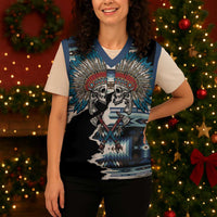 Native American Chief Skull With Axe Christmas Knitted V-Neck Vest - Polynesian Pride