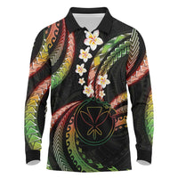 Hawaii Map Kanaka Maoli Long Sleeve Polo Shirt Fantastic Frangipani Reggae