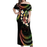Hawaii Map Kanaka Maoli Off Shoulder Maxi Dress Fantastic Frangipani Reggae