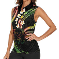 Hawaii Map Kanaka Maoli Women Sleeveless Polo Shirt Fantastic Frangipani Reggae
