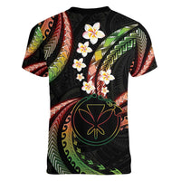 Hawaii Map Kanaka Maoli Women V-Neck T-Shirt Fantastic Frangipani Reggae