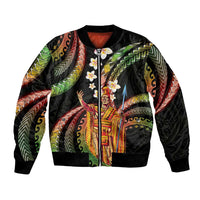 Hawaii King Kamehameha Bomber Jacket Fantastic Plumeria Reggae