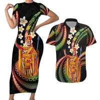 Hawaii King Kamehameha Couples Matching Short Sleeve Bodycon Dress and Hawaiian Shirt Fantastic Plumeria Reggae