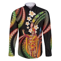 Hawaii King Kamehameha Family Matching Long Sleeve Bodycon Dress and Hawaiian Shirt Fantastic Plumeria Reggae
