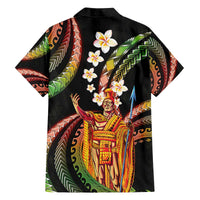 Hawaii King Kamehameha Family Matching Off The Shoulder Long Sleeve Dress and Hawaiian Shirt Fantastic Plumeria Reggae
