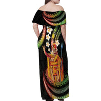 Hawaii King Kamehameha Family Matching Off Shoulder Maxi Dress and Hawaiian Shirt Fantastic Plumeria Reggae