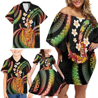 Hawaii King Kamehameha Family Matching Off Shoulder Short Dress and Hawaiian Shirt Fantastic Plumeria Reggae