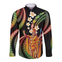 Hawaii King Kamehameha Long Sleeve Button Shirt Fantastic Plumeria Reggae