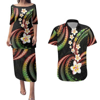 Hawaii Plumeria Reggae Couples Matching Puletasi and Hawaiian Shirt Polynesian Pattern