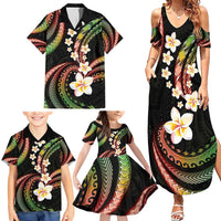 Hawaii Plumeria Reggae Family Matching Summer Maxi Dress and Hawaiian Shirt Polynesian Pattern