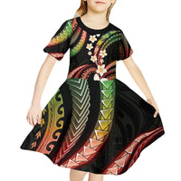 Hawaii Plumeria Reggae Kid Short Sleeve Dress Polynesian Pattern
