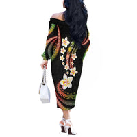 Hawaii Plumeria Reggae Off The Shoulder Long Sleeve Dress Polynesian Pattern