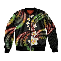 Hawaii Plumeria Reggae Sleeve Zip Bomber Jacket Polynesian Pattern