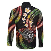 Hawaii Shaka Sign Family Matching Long Sleeve Bodycon Dress and Hawaiian Shirt Fantastic Frangipani Reggae
