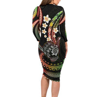Hawaii Shaka Sign Family Matching Long Sleeve Bodycon Dress and Hawaiian Shirt Fantastic Frangipani Reggae