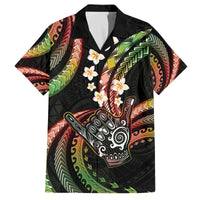Hawaii Shaka Sign Family Matching Off The Shoulder Long Sleeve Dress and Hawaiian Shirt Fantastic Frangipani Reggae