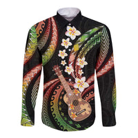 Hawaiian Ukulele Long Sleeve Button Shirt Jawaiian Fantastic Plumeria