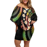 Hawaiian Ukulele Off Shoulder Short Dress Jawaiian Fantastic Plumeria