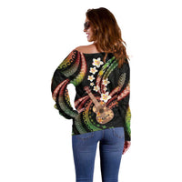 Hawaiian Ukulele Off Shoulder Sweater Jawaiian Fantastic Plumeria