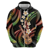 Hawaiian Ukulele Zip Hoodie Jawaiian Fantastic Plumeria