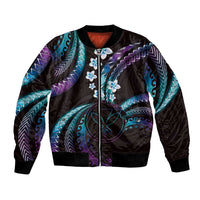 Hawaii Map Kanaka Maoli Bomber Jacket Fantastic Frangipani Amethyst Gradient