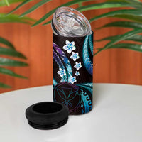 Hawaii Map Kanaka Maoli 4 in 1 Can Cooler Tumbler Fantastic Frangipani Amethyst Gradient