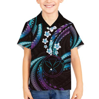 Hawaii Map Kanaka Maoli Family Matching Off The Shoulder Long Sleeve Dress and Hawaiian Shirt Fantastic Frangipani Amethyst Gradient