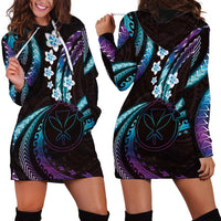 Hawaii Map Kanaka Maoli Hoodie Dress Fantastic Frangipani Amethyst Gradient