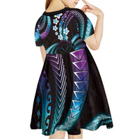 Hawaii Map Kanaka Maoli Kid Short Sleeve Dress Fantastic Frangipani Amethyst Gradient