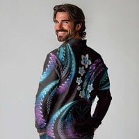 Hawaii Map Kanaka Maoli Long Sleeve Polo Shirt Fantastic Frangipani Amethyst Gradient