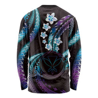 Hawaii Map Kanaka Maoli Long Sleeve Shirt Fantastic Frangipani Amethyst Gradient