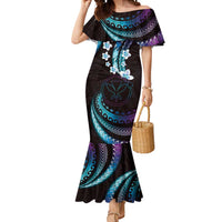 Hawaii Map Kanaka Maoli Mermaid Dress Fantastic Frangipani Amethyst Gradient